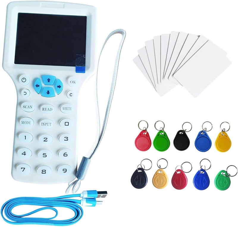 hecere قارئ كاتب مكرر RFID متعدد الترددات بصوت إنجليزي 10، مع 5 قطع مفاتيح/بطاقات T5577 قابلة للتغيير - Image 1